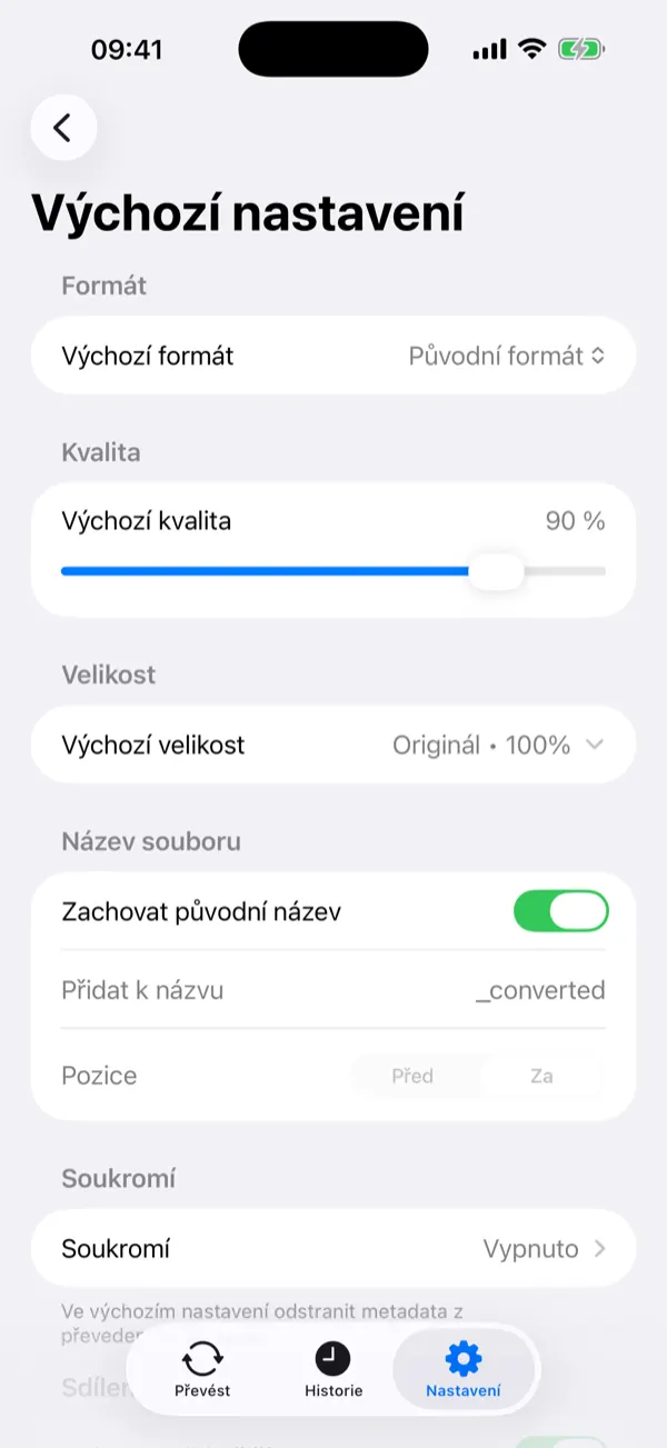 Convert screen with a selected photo and conversion options