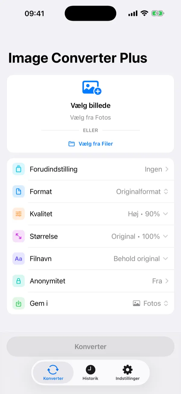Default Settings screen with the quality slider set to 90 percent