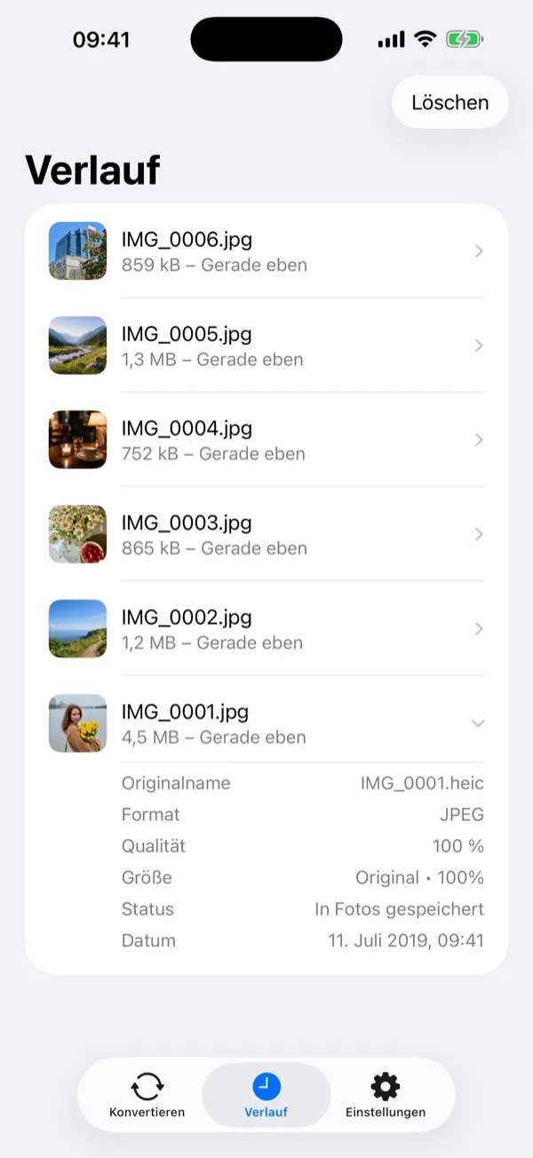 Batch of six photos being converted to a merged PDF