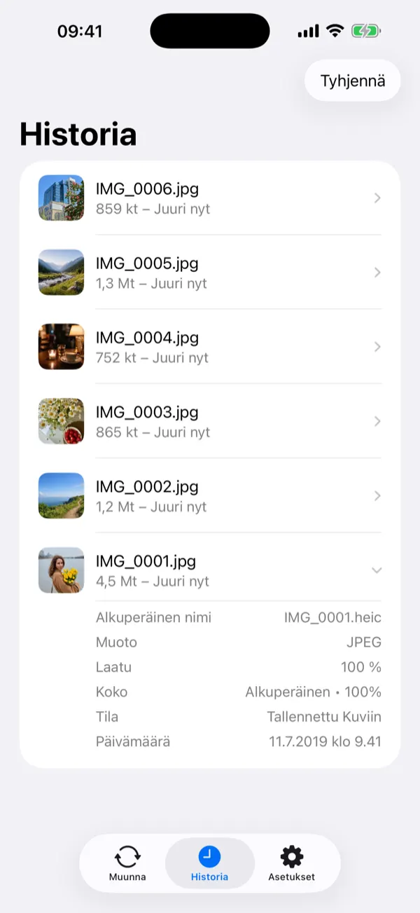Batch of six photos being converted to a merged PDF