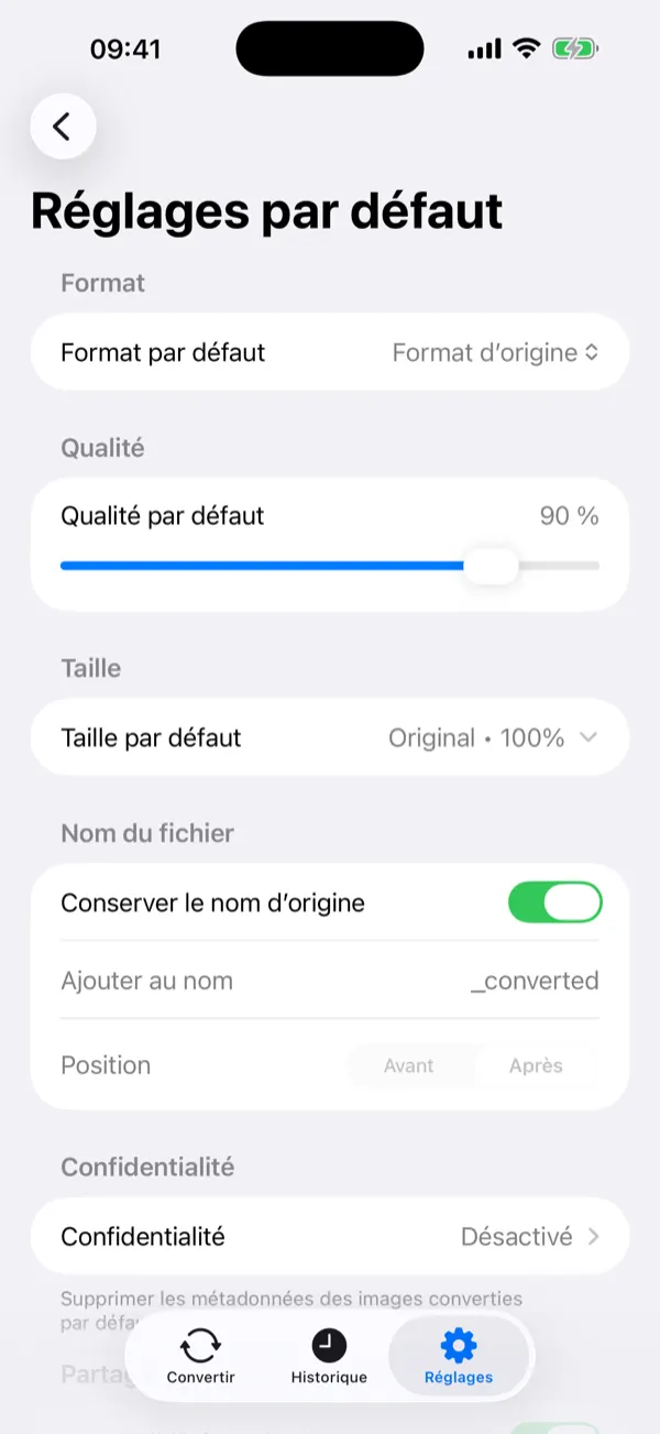 Convert screen with a selected photo and conversion options