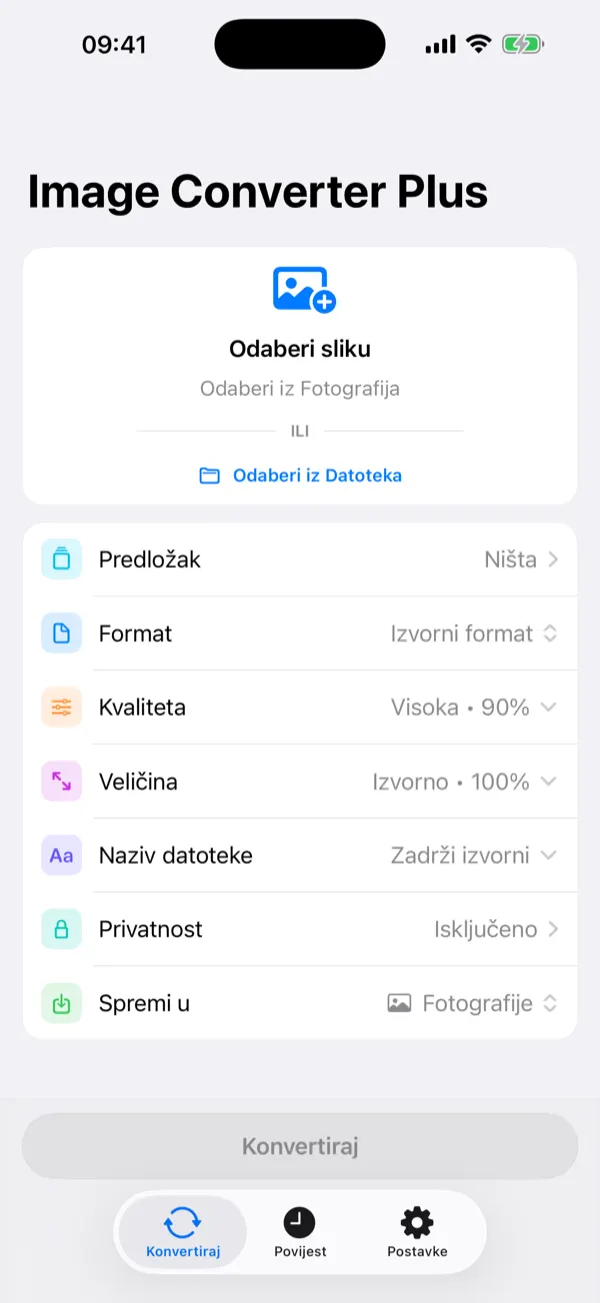 Default Settings screen with the quality slider set to 90 percent