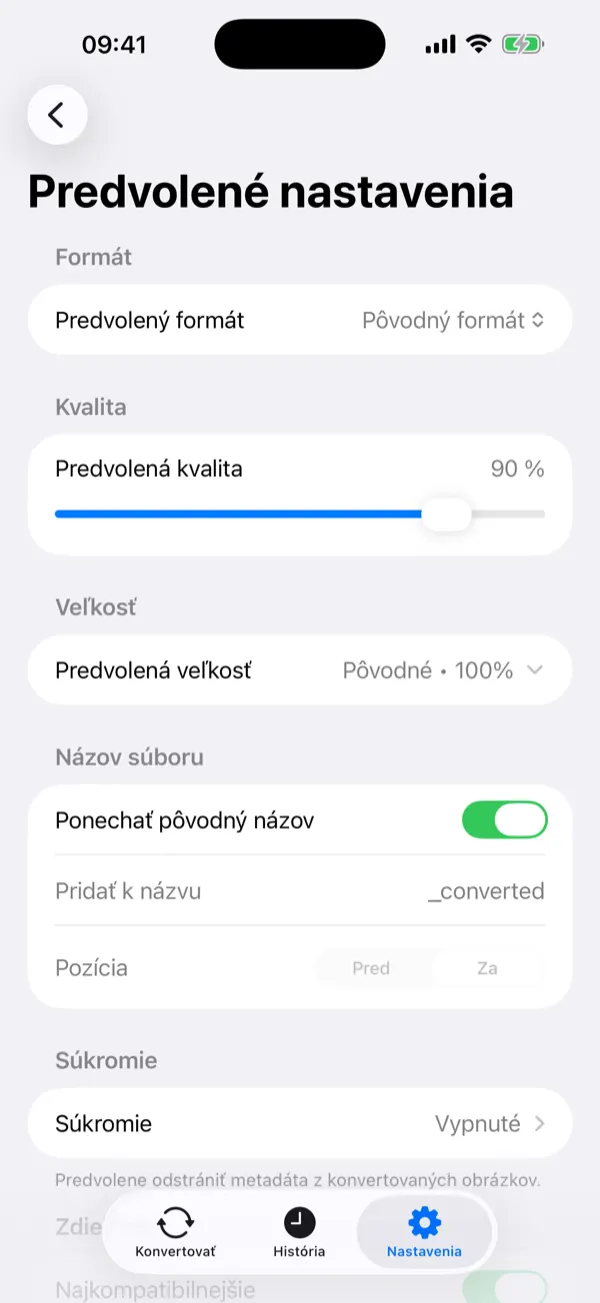 Convert screen with a selected photo and conversion options