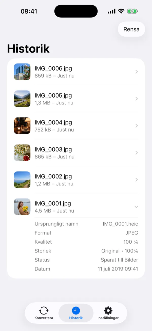 Batch of six photos being converted to a merged PDF