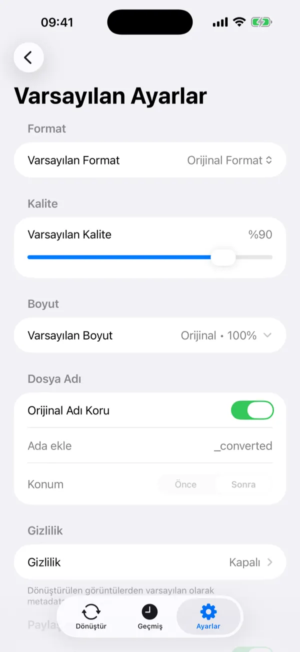 Convert screen with a selected photo and conversion options